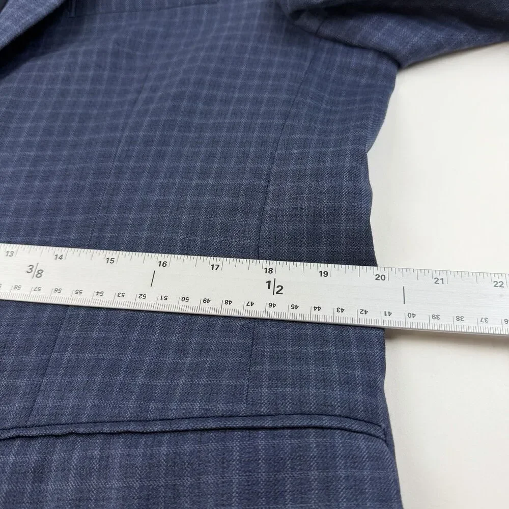 Jos. A Bank Travelers Collection Blazer 40R Tailored Fit Blue Plaid Wool Jacket